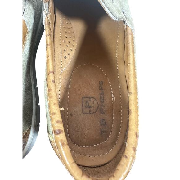 TB Phelps Men’s Suede Slip-On Shoes Tan Leather Trim SZ 9 Casual Comfort loafer - Picture 9 of 10